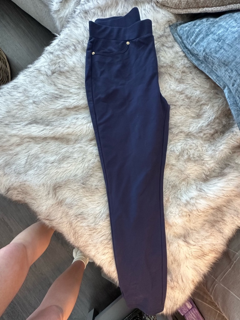 MICHAEL KORS Navy Jeggings with Gold Accent Buttons size L EUC